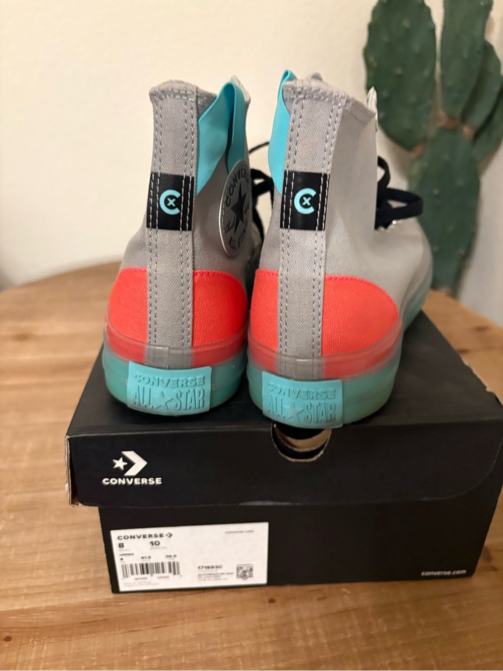 Converse Women's High Top Sneakers - Gray with Aqua and Coral Accents - Picture 2 of 6